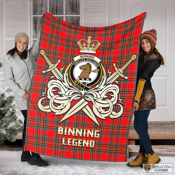 Binning Tartan Blanket with Clan Crest and the Golden Sword of Courageous Legacy X-Large 59 x 79 inches 150 x 200 cm - Tartan Vibes Clothing