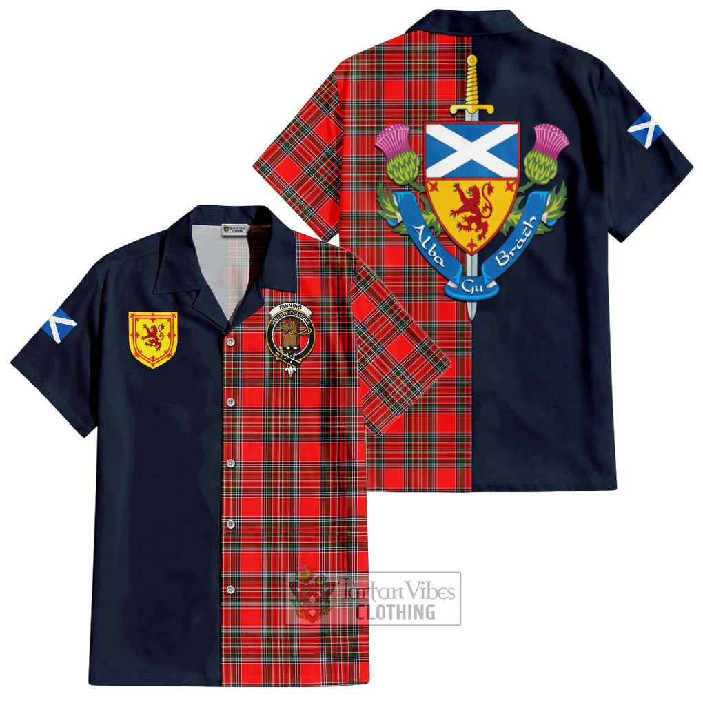 Binning Tartan Hawaiian Shirt Alba with Scottish Lion Royal Arm Half Style Kid - Tartan Vibes Clothing