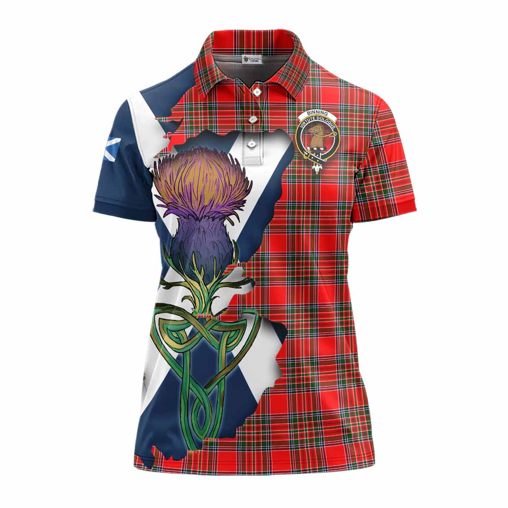 Tartan Vibes Clothing Binning Tartan Family Crest Women's Polo Shirt Scottish Thistle Celtic Inspired