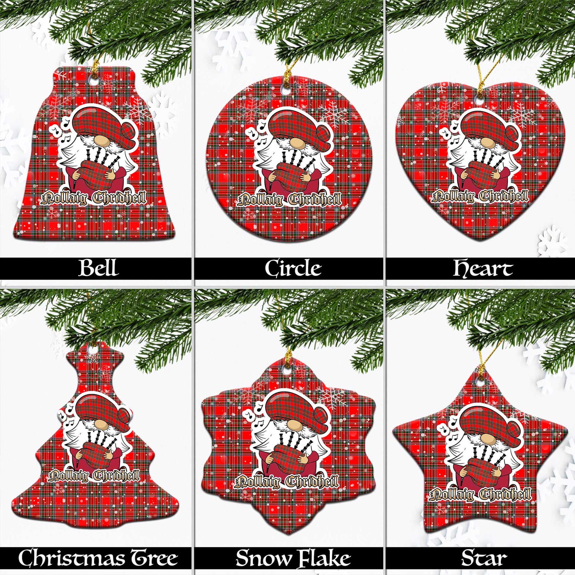Binning Tartan Christmas Ceramic Ornaments with Scottish Gnome Playing Bagpipes Ceramic - Tartan Vibes Clothing