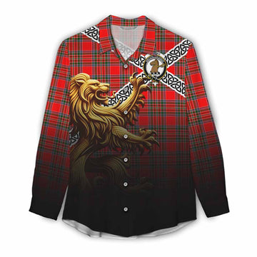 Binning Crest Tartan Women's Casual Shirt with Golden Lion Emblem Celtic Style Female - Tartan Vibes Clothing
