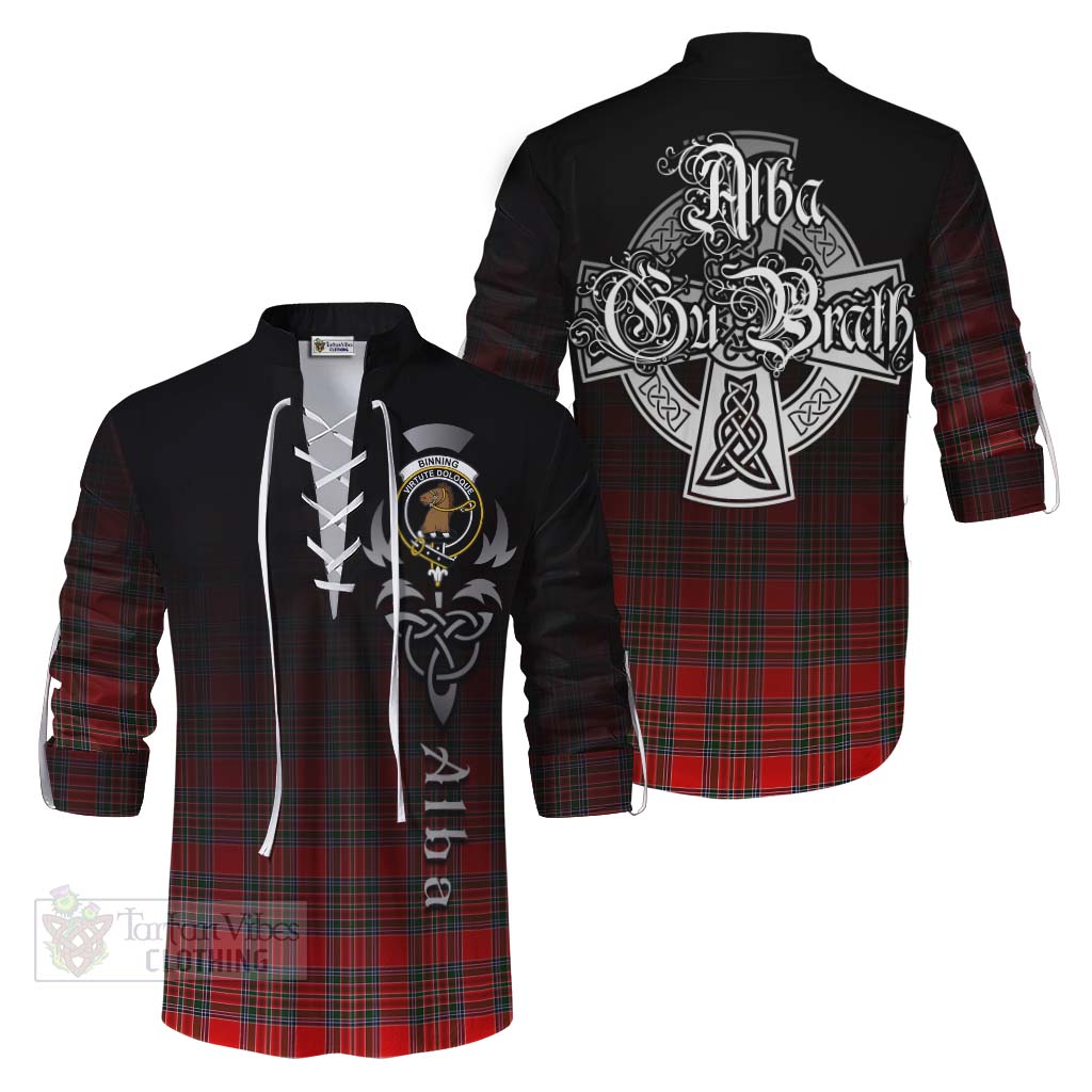 Binning Tartan Ghillie Kilt Shirt Featuring Alba Gu Brath Family Crest Celtic Inspired Men - Tartan Vibes Clothing