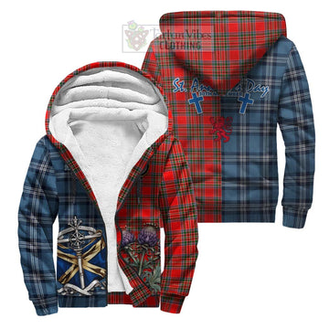 Binning Tartan Sherpa Hoodie Happy St. Andrew's Day Half Tartan Style Unisex S - Tartan Vibes Clothing