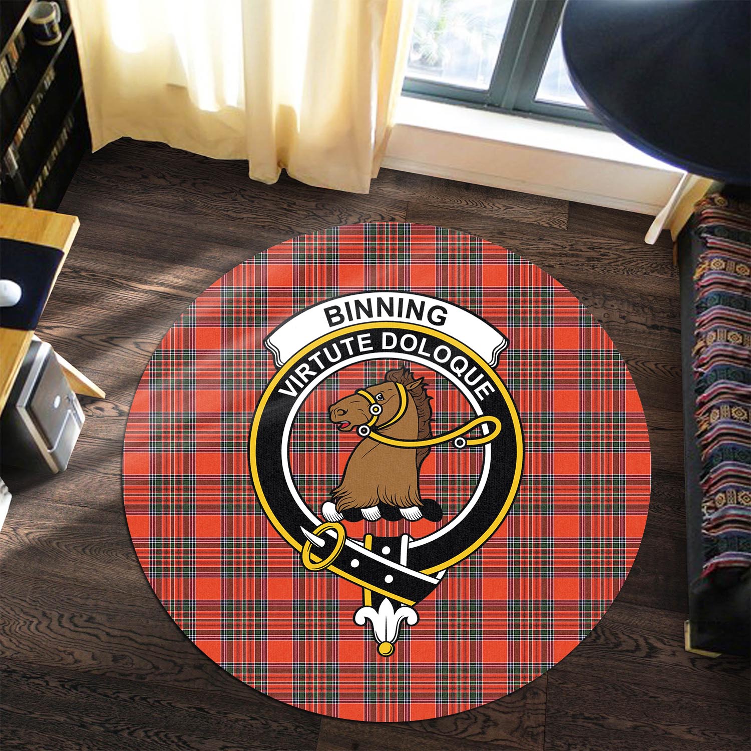 Binning Tartan Round Rug with Family Crest Premium Round Rug - Tartan Vibes Clothing