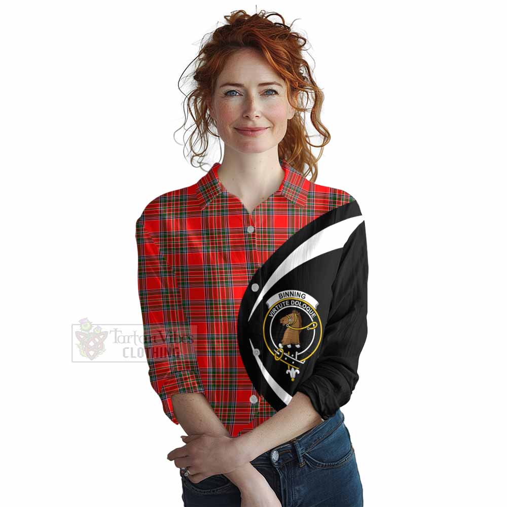 Binning Tartan Women's Casual Shirt with Family Crest Circle Style Female - Tartan Vibes Clothing