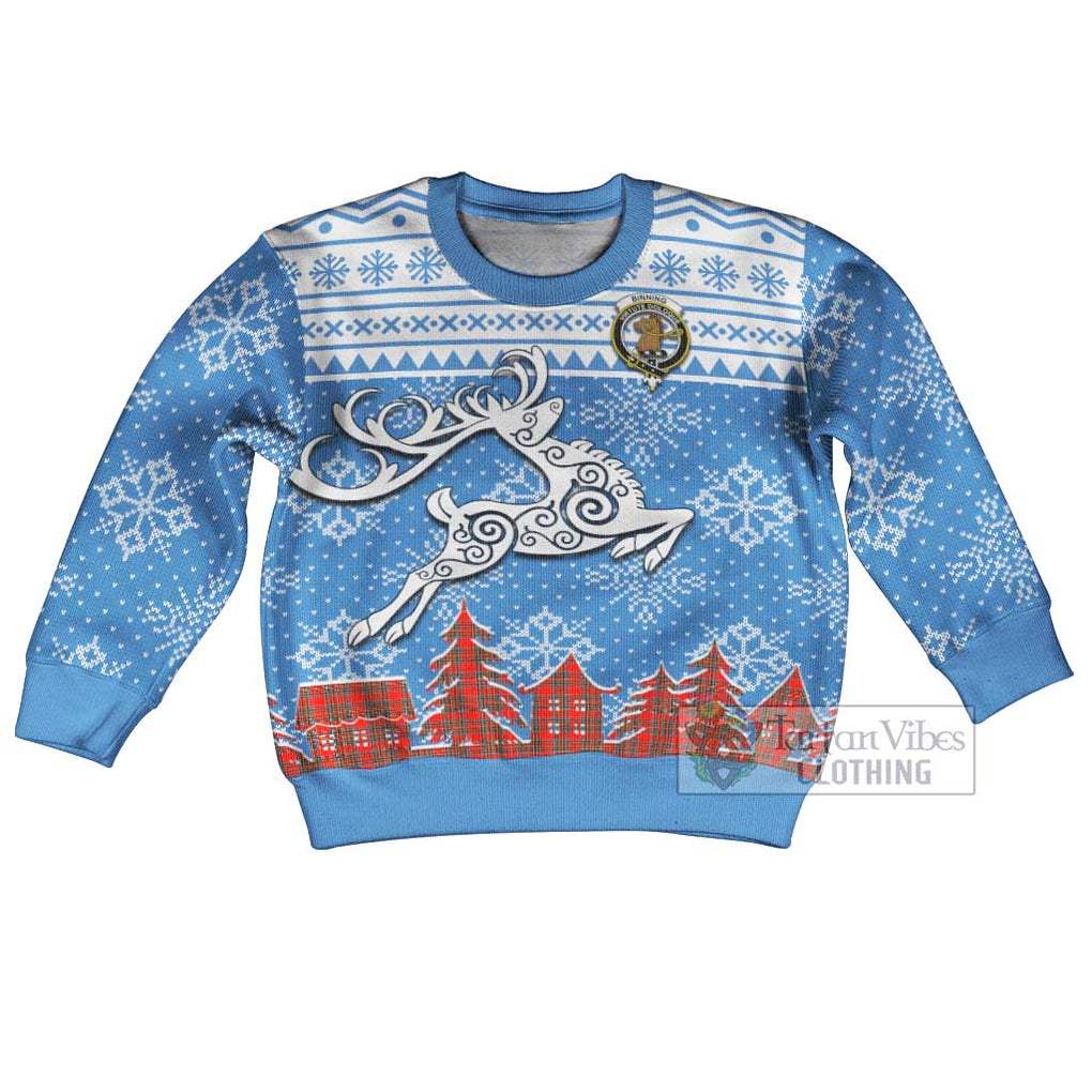 Binning Clan Christmas Kid Ugly Sweater with Tartan and Celtic Reindeer Style Kid - Tartan Vibes Clothing