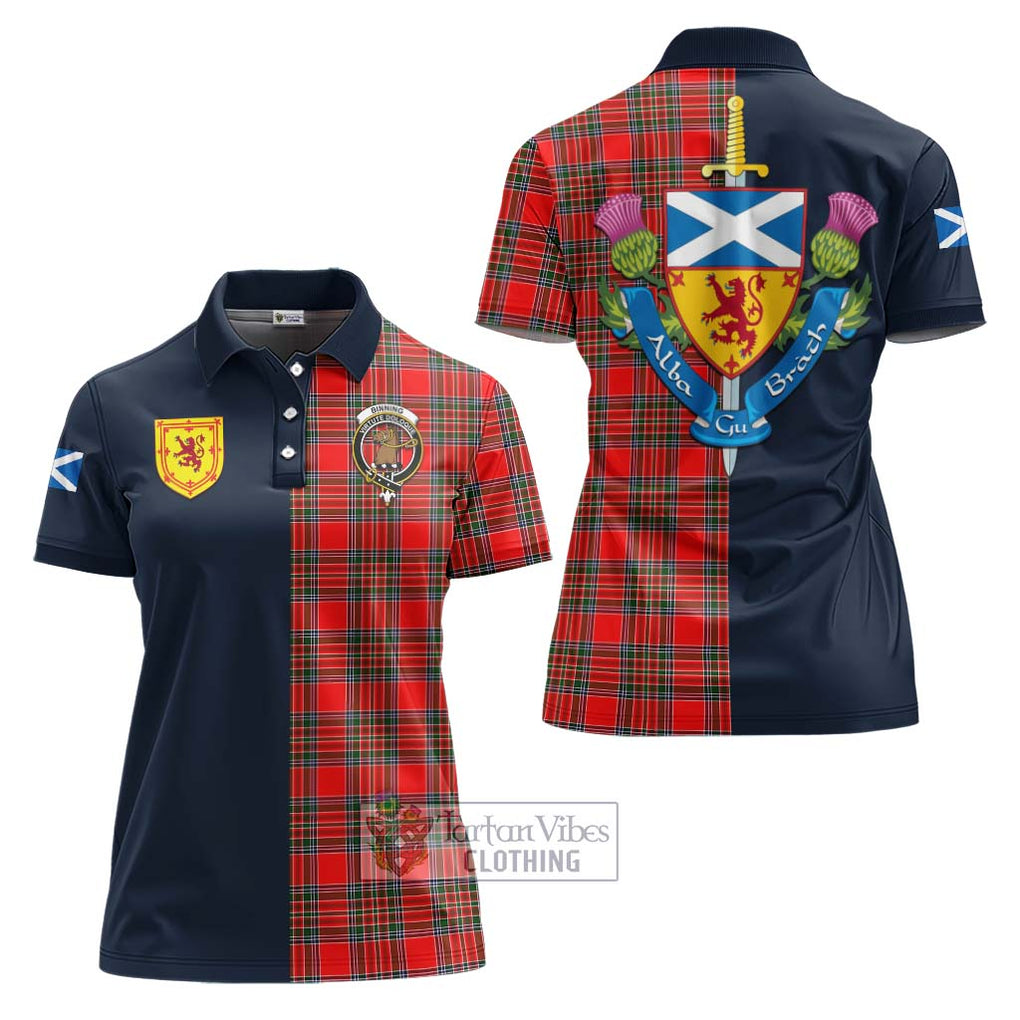 Binning Tartan Women's Polo Shirt Alba with Scottish Lion Royal Arm Half Style Women - Tartan Vibes Clothing
