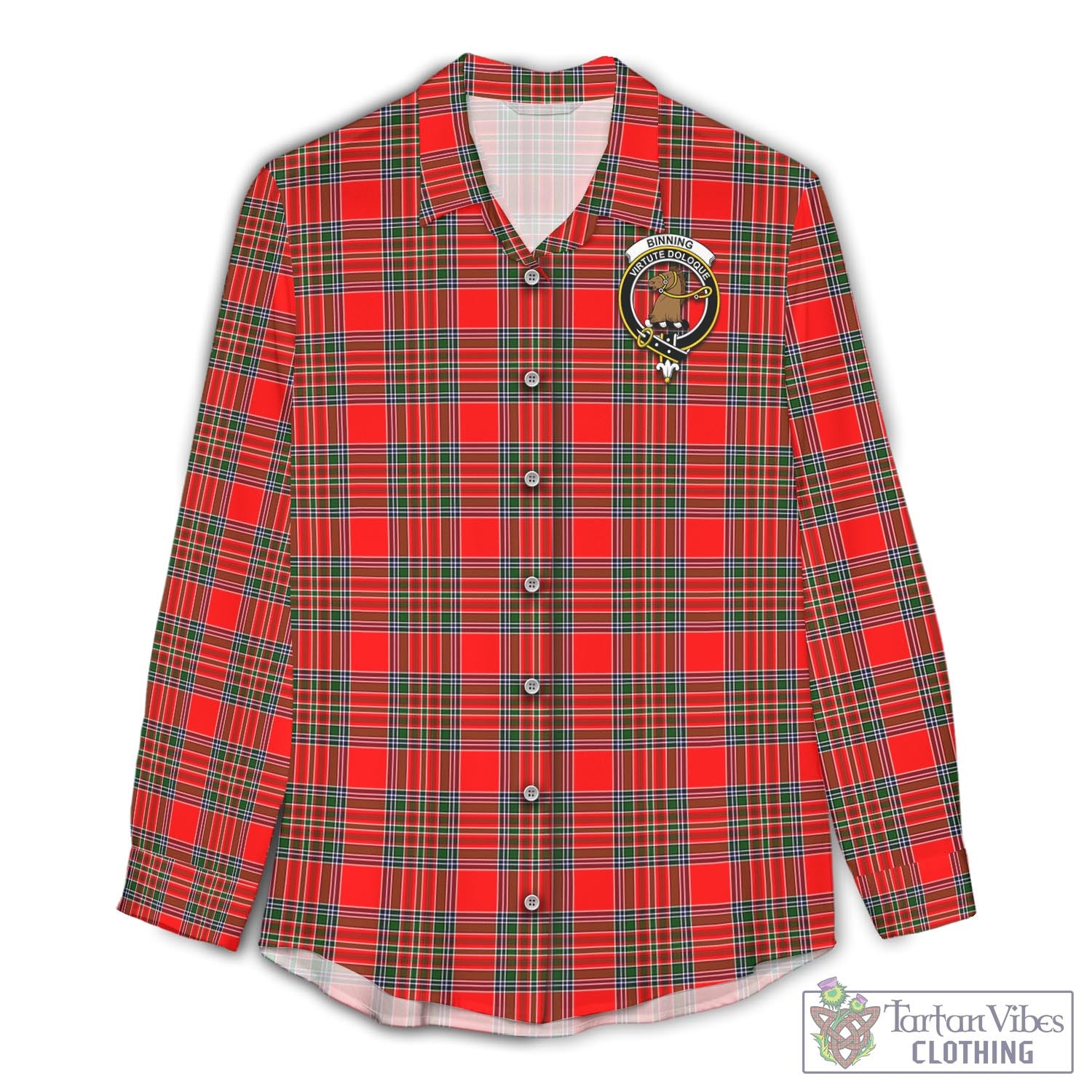 Binning Tartan Women's Casual Shirt with Family Crest Female - Tartan Vibes Clothing