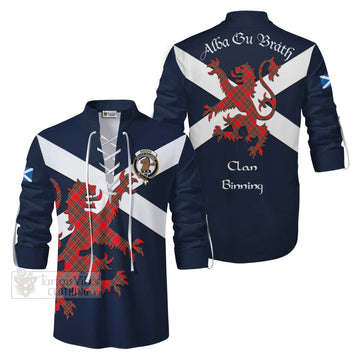 Binning Tartan Lion Rampant Ghillie Kilt Shirt Proudly Display Your Heritage with Alba Gu Brath and Clan Name Men - Tartan Vibes Clothing