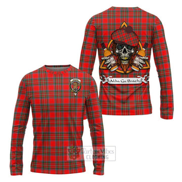Binning Tartan Long Sleeve T-Shirt with Family Crest and Bearded Skull Holding Bottles of Whiskey Unisex - Tartan Vibes Clothing