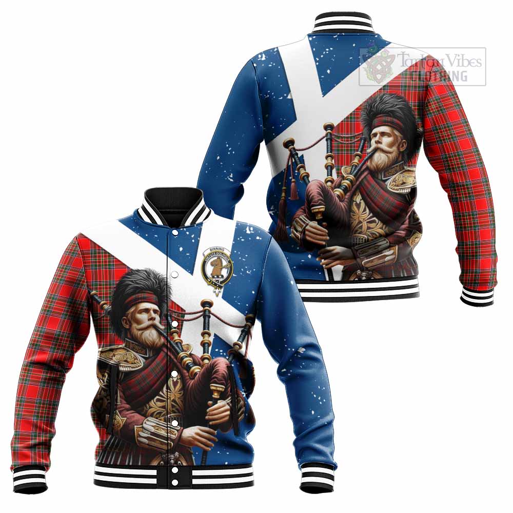 Binning Tartan Baseball Jacket with Family Crest Scottish Bagpiper Vibes Unisex - Tartan Vibes Clothing