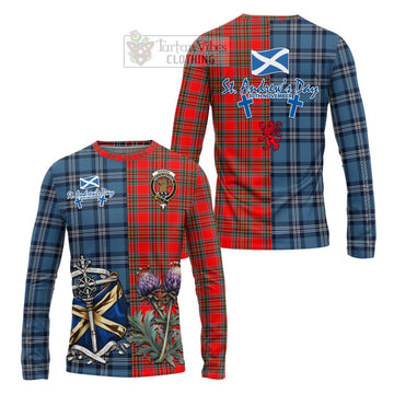 Binning Tartan Long Sleeve T-Shirt Happy St. Andrew's Day Half Tartan Style Unisex - Tartan Vibes Clothing