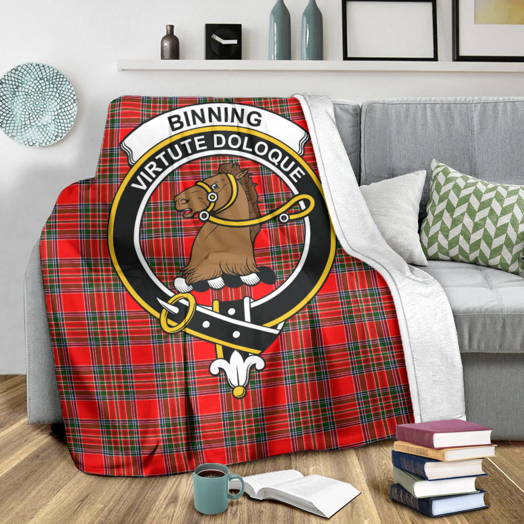 Binning Tartan Blanket with Family Crest X-Large 59 x 79 inches 150 x 200 cm - Tartan Vibes Clothing
