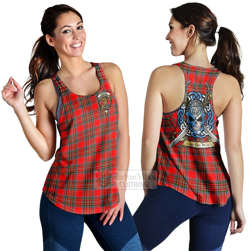 Binning Tartan Women's Racerback Tanks with Family Crest Celtic Skull Style 4XL - Tartan Vibes Clothing
