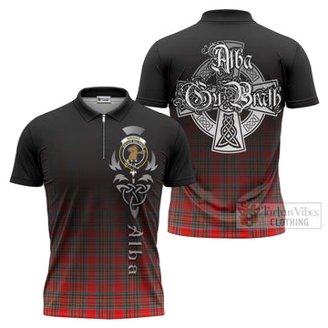 Binning Tartan Zipper Polo Shirt Featuring Alba Gu Brath Family Crest Celtic Inspired Unisex - Tartan Vibes Clothing