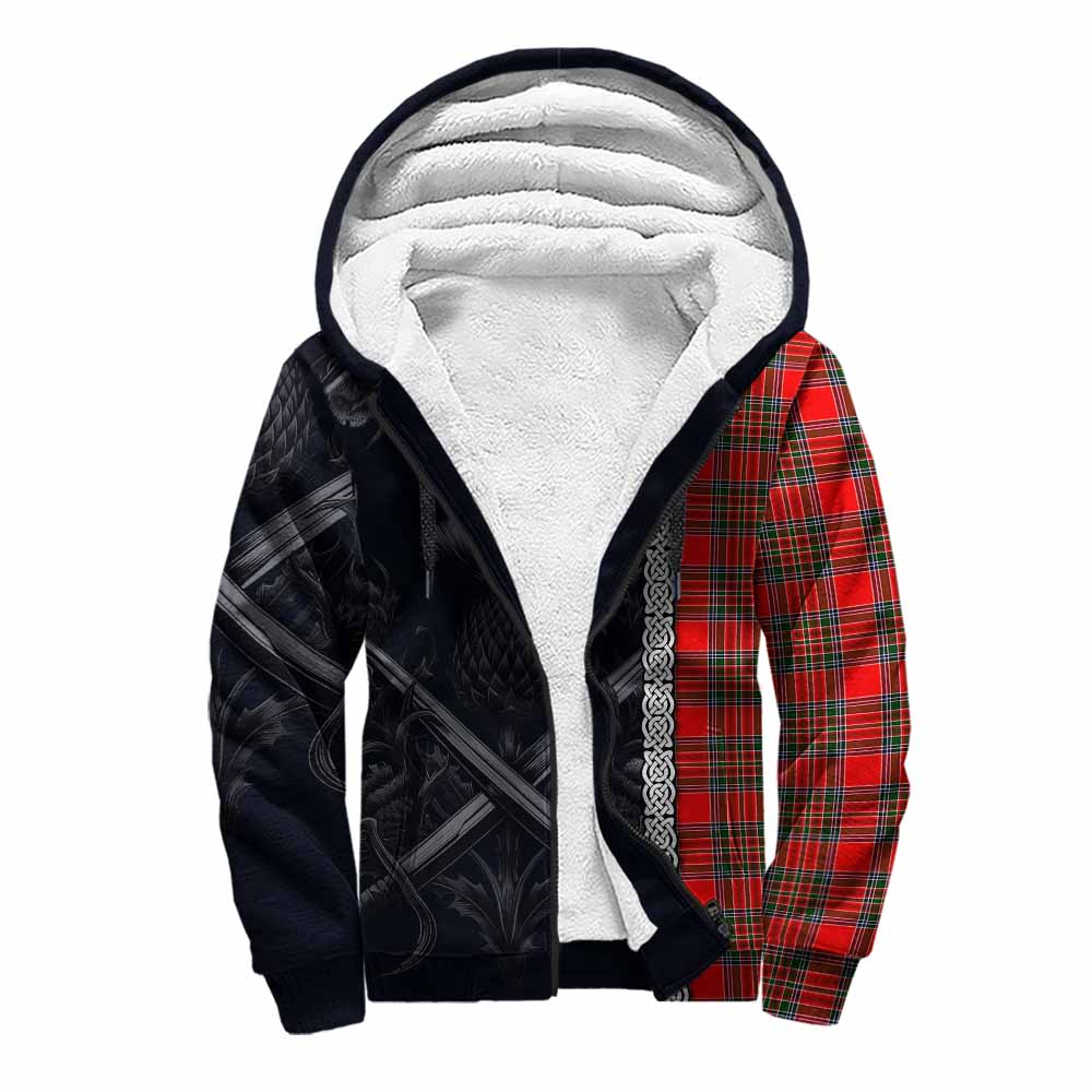 Binning Tartan Sherpa Hoodie with Family Crest Cross Sword Thistle Celtic Vibes Unisex S - Tartan Vibes Clothing
