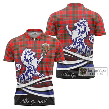 Binning Tartan Zipper Polo Shirt with Alba Gu Brath Regal Lion Emblem Unisex - Tartan Vibes Clothing