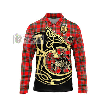 Binning Tartan Long Sleeve Polo Shirt with Family Crest Celtic Wolf Style Unisex - Tartan Vibes Clothing