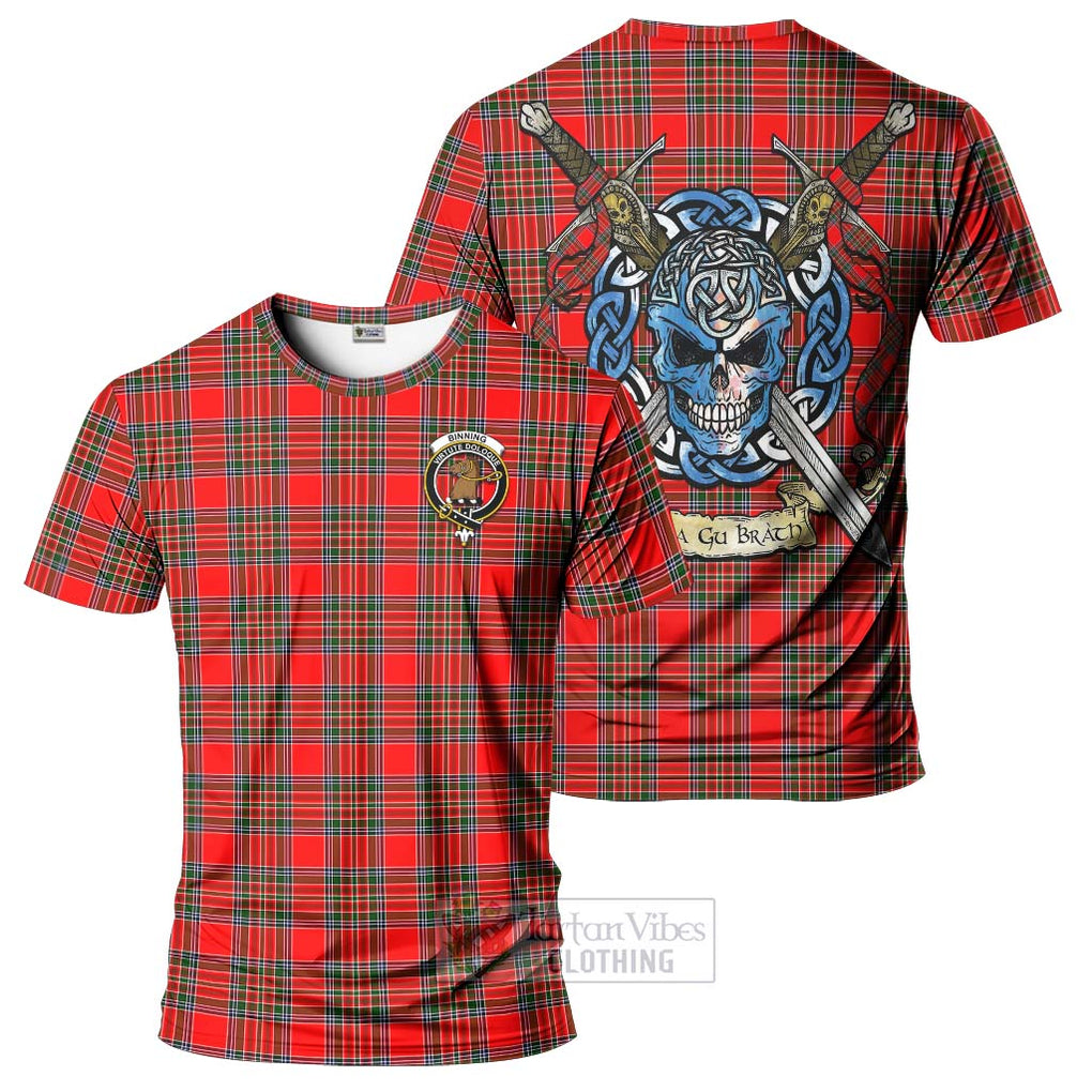 Binning Tartan T-Shirt with Family Crest Celtic Skull Style Kid's Shirt - Tartan Vibes Clothing