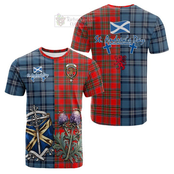 Binning Tartan Cotton T-shirt Happy St. Andrew's Day Half Tartan Style Kid's Shirt - Tartan Vibes Clothing