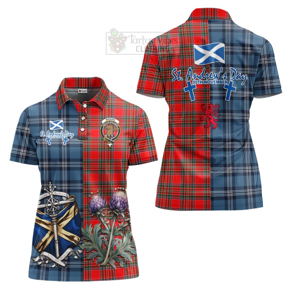 Binning Tartan Women's Polo Shirt Happy St. Andrew's Day Half Tartan Style Women - Tartan Vibes Clothing