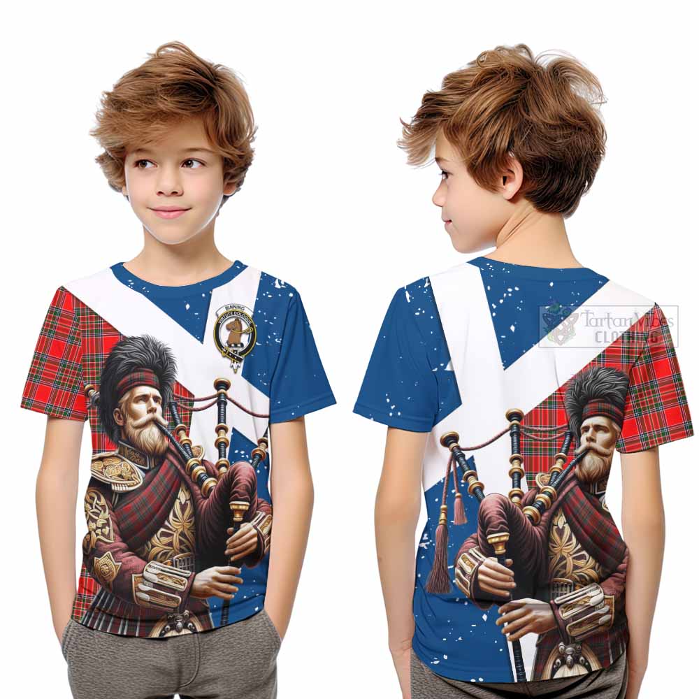 Binning Tartan Kid T-Shirt with Family Crest Scottish Bagpiper Vibes Youth XL Size14 - Tartan Vibes Clothing