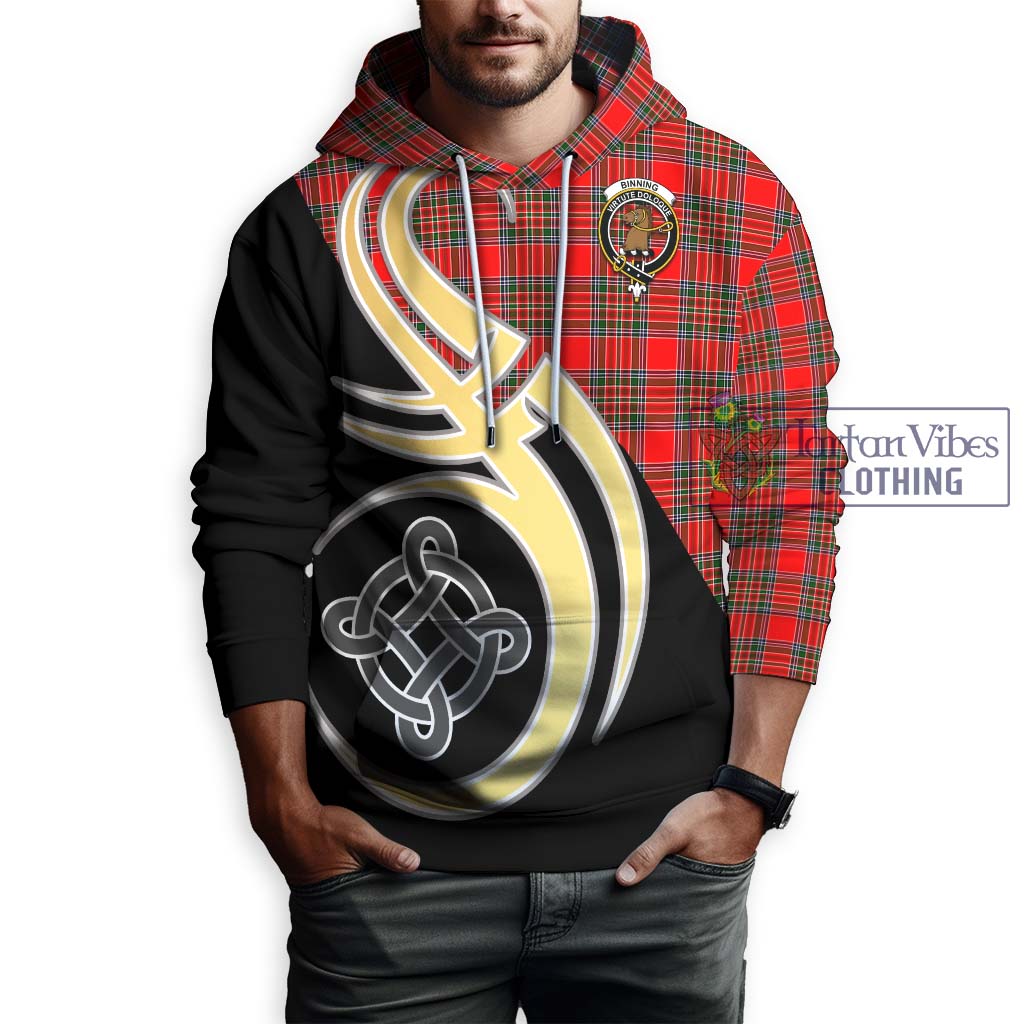 Binning Tartan Hoodie with Family Crest and Celtic Symbol Style Zip Hoodie - Tartan Vibes Clothing