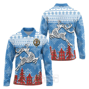 Binning Clan Christmas Long Sleeve Polo Shirt Celtic Reindeer Style Unisex - Tartan Vibes Clothing