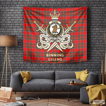 Binning Tartan Tapestry with Clan Crest and the Golden Sword of Courageous Legacy
