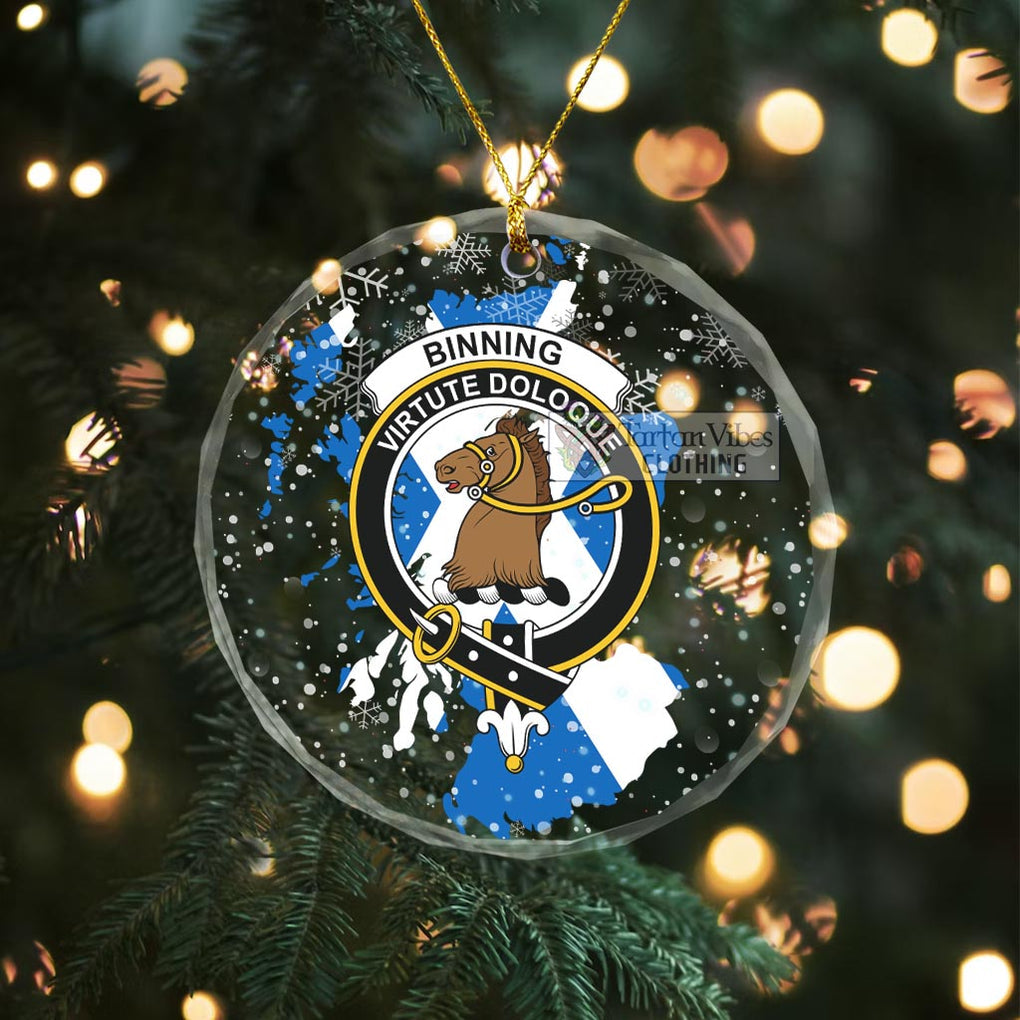 Binning Clan Crest Christmas Glass Ornament with Scotland Map Transparent Glass Circle - 2D-tartanvibesclothing