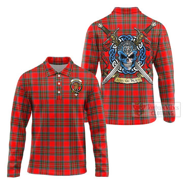 Binning Tartan Long Sleeve Polo Shirt with Family Crest Celtic Skull Style Unisex - Tartan Vibes Clothing
