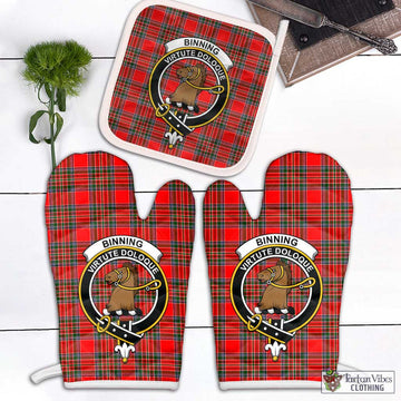 Binning Tartan Combo Oven Mitt & Pot-Holder with Family Crest Combo 2 Oven Mitt & 1 Pot-Holder Black - Tartan Vibes Clothing