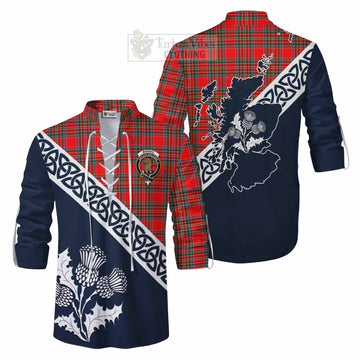 Binning Tartan Ghillie Kilt Shirt Featuring Thistle and Scotland Map Men - Tartan Vibes Clothing