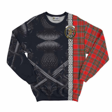 Binning Tartan Sweatshirt with Family Crest Cross Sword Thistle Celtic Vibes Unisex - Tartan Vibes Clothing