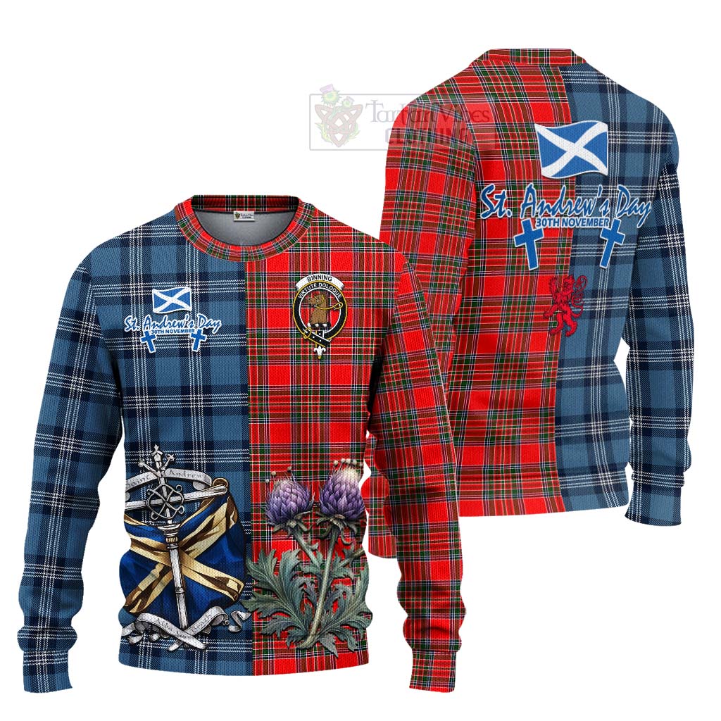 Binning Tartan Knitted Sweater Happy St. Andrew's Day Half Tartan Style Unisex - Tartan Vibes Clothing