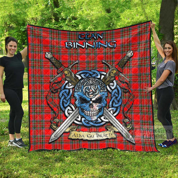 Binning Tartan Quilt with Celtic Skull Alba Gu Brath Style Super King Quilt 91" x 110" - Tartan Vibes Clothing