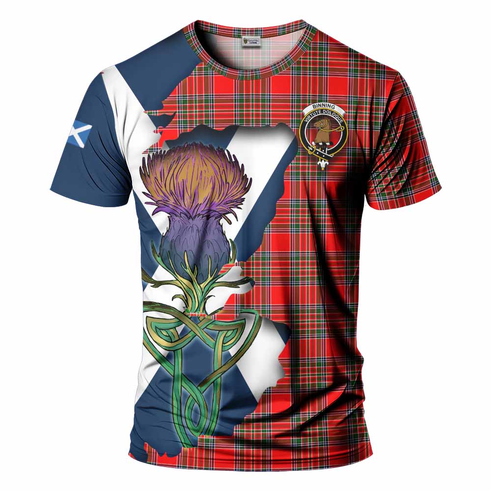 Tartan Vibes Clothing Binning Tartan Family Crest T-Shirt Scottish Thistle Celtic Inspired