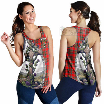 Binning Tartan Women's Racerback Tanks with Family Crest and St. Andrew's Cross Accented by Thistle Vines 4XL - Tartan Vibes Clothing