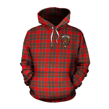 Binning Tartan Cotton Hoodie with Family Crest and Bearded Skull Holding Bottles of Whiskey Pullover Hoodie XS - Tartan Vibes Clothing