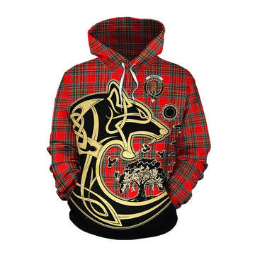 Binning Tartan Cotton Hoodie with Family Crest Celtic Wolf Style Pullover Hoodie XS - Tartan Vibes Clothing