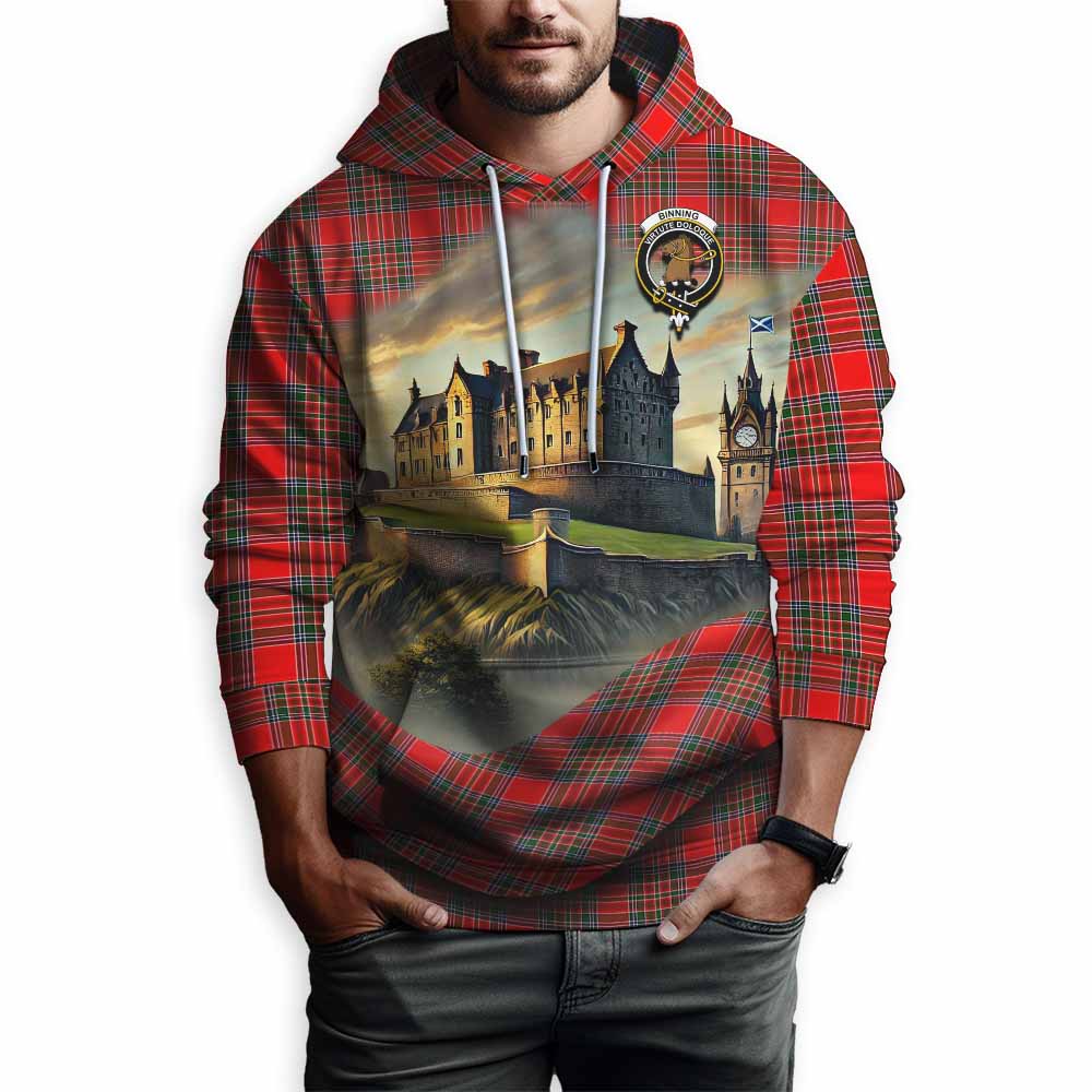Binning Tartan Family Crest Hoodie with Scottish Ancient Castle Style Pullover Hoodie - Tartan Vibes Clothing