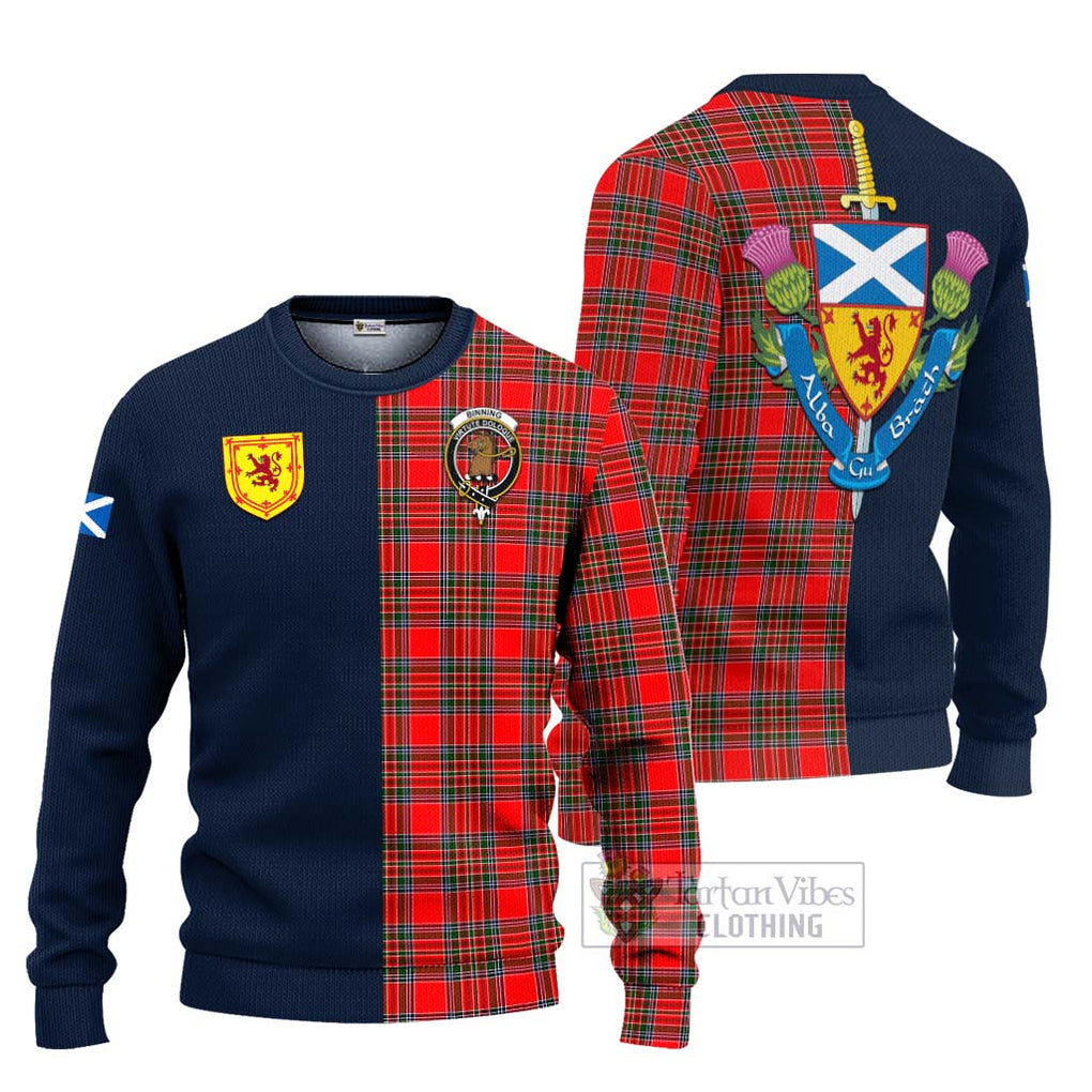 Binning Tartan Ugly Sweater Alba with Scottish Lion Royal Arm Half Style Unisex - Tartan Vibes Clothing