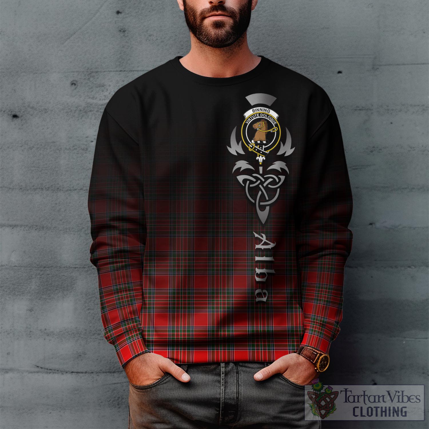 Tartan Vibes Clothing Binning Tartan Sweatshirt Featuring Alba Gu Brath Family Crest Celtic Inspired