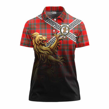 Binning Crest Tartan Women's Polo Shirt with Golden Lion Emblem Celtic Style Women - Tartan Vibes Clothing
