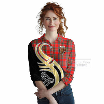 Binning Tartan Women's Casual Shirt with Family Crest and Celtic Symbol Style Female - Tartan Vibes Clothing