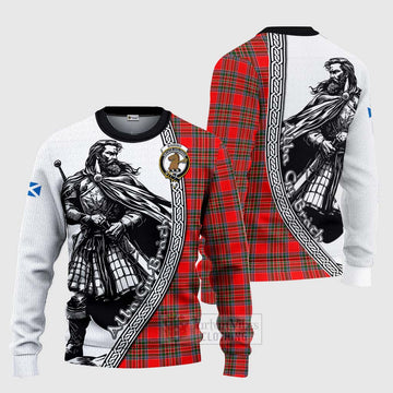 Binning Tartan Clan Crest Knitted Sweater with Highlander Warrior Celtic Style Unisex - Tartan Vibes Clothing