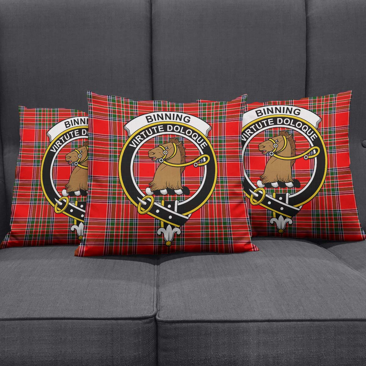 Binning Tartan Pillow Cover with Family Crest Rectangle Pillow Cover 51*91cm - Tartan Vibes Clothing