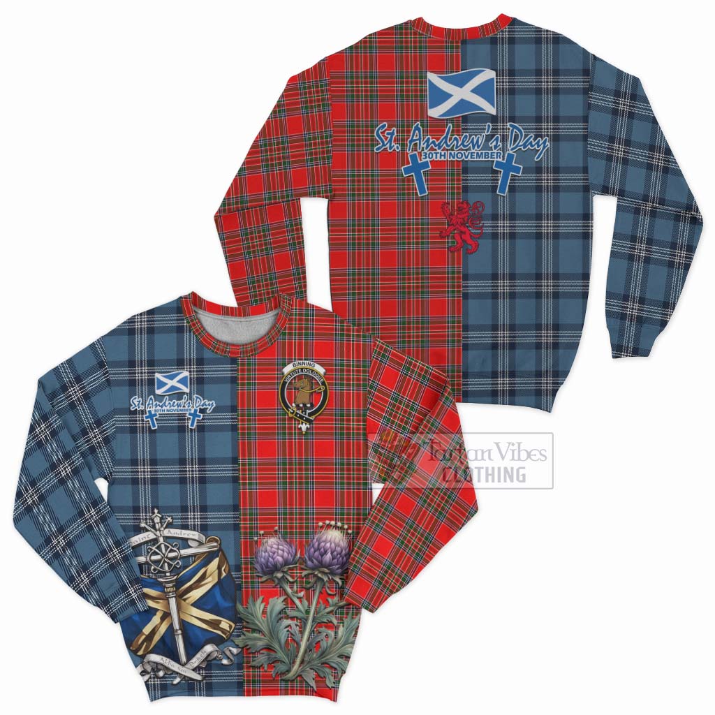 Binning Tartan Sweatshirt Happy St. Andrew's Day Half Tartan Style Unisex - Tartan Vibes Clothing