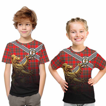 Binning Crest Tartan Kid T-Shirt with Golden Lion Emblem Celtic Style Youth XL Size14 - Tartan Vibes Clothing
