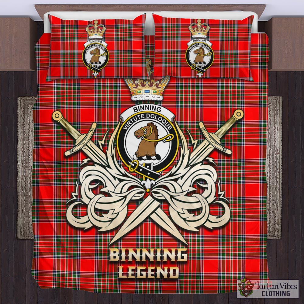 Tartan Vibes Clothing Binning Tartan Bedding Set with Clan Crest and the Golden Sword of Courageous Legacy